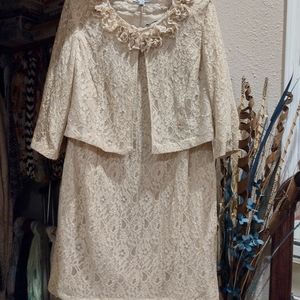 Cream Women's Size 22 Lace Sheath Jacket Dress by Danny and Nicole